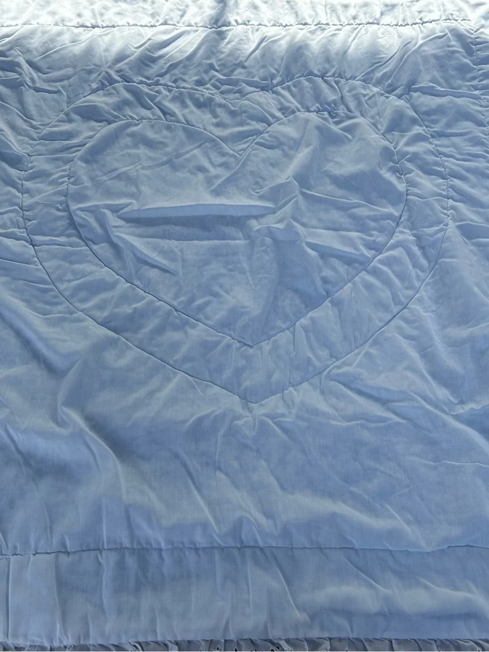 White Eyelet baby blanket white with blue undertone and heart design
